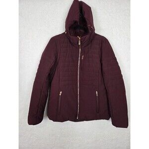 ZeroXposur Black Label Jacket Womens L Burgundy Hooded Quilted Parka Puffer Coat